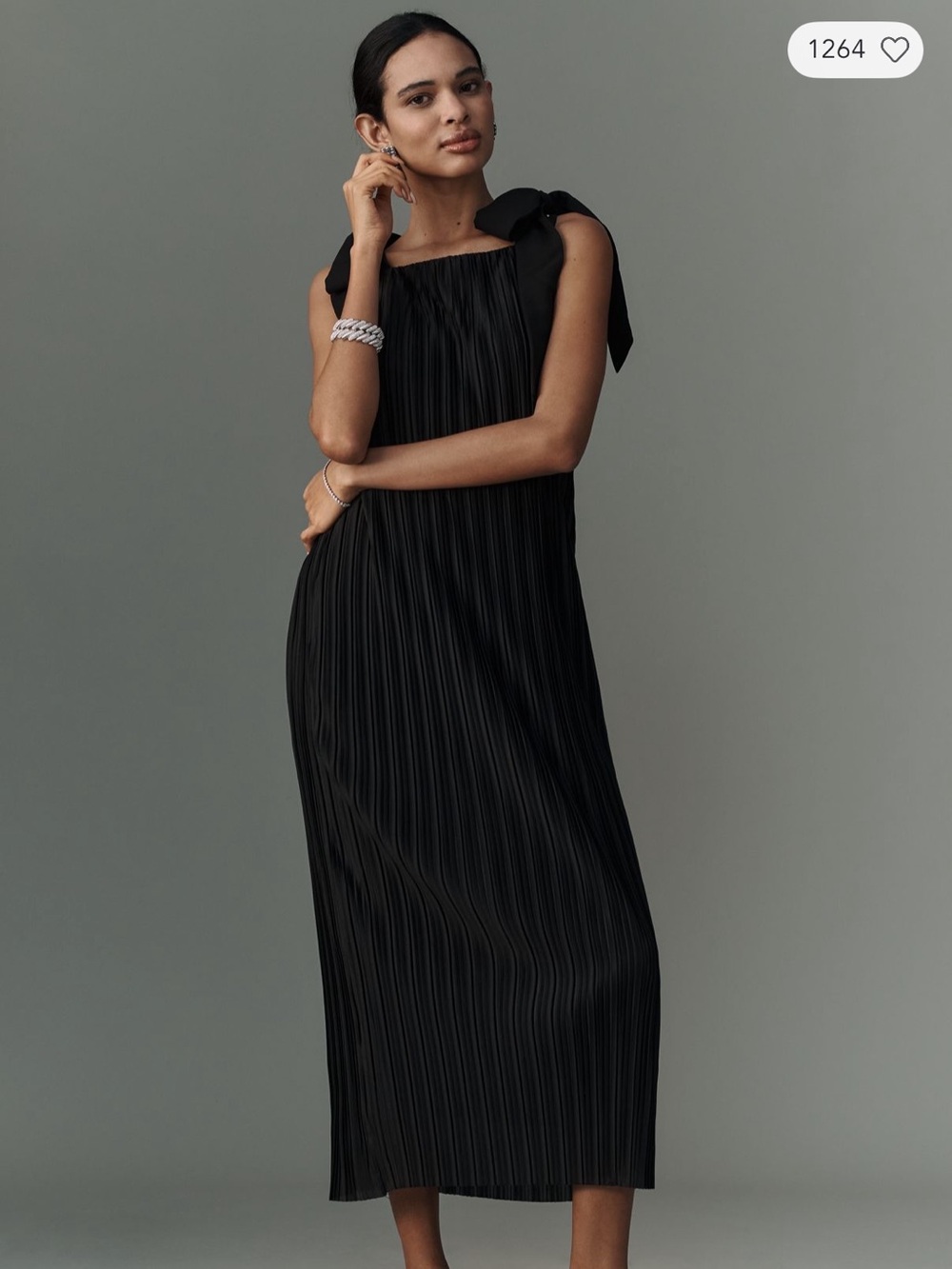 Anthropologie | English Factory Black Tie-strap Pleated Midi Dress